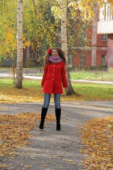 Image of beautiful young woman with autumn leaves