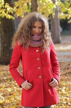 Image of beautiful young woman with autumn leaves