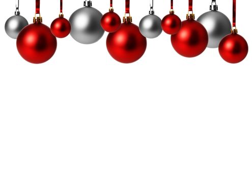 red and silver christmas balls isolated with white background 