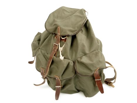 old military backpack isolated on white background