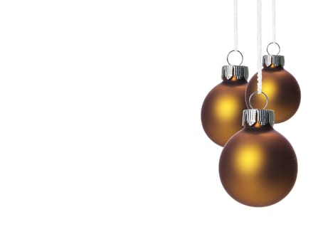 christmas, three brown christmas balls isolated 