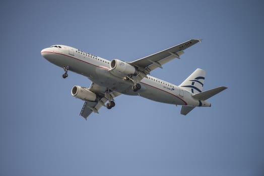 Aegean Airlines, Greece, Airbus a320. The pictures of the planes are shot very close an airport just before landing. September 2013.