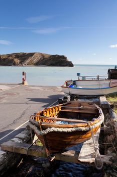 Idyllic Lulworth Cove famouse UK landmark coastline