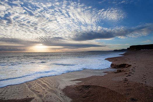 Famous Jurassic Coast Cliffs at Burton Bradstock and West Bay Dorset England