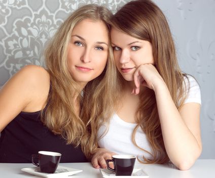 Two girls girlfriends fissile secrets over coffee