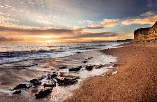 Famous Jurassic Coast Cliffs at Burton Bradstock and West Bay Dorset England