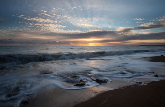 Famous Jurassic Coast Cliffs at Burton Bradstock and West Bay Dorset England