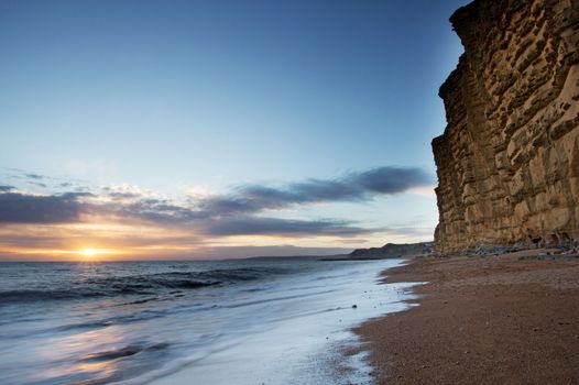 West Bay and Burton Bradstock Cliffs on the south English coast in Dorset