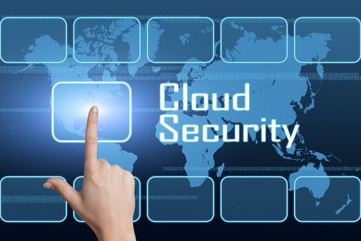 Cloud Security concept with interface and world map on blue background