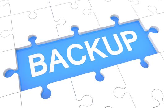 Backup - puzzle 3d render illustration with word on blue background