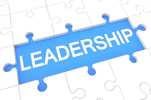 Leadership - puzzle 3d render illustration with word on blue background