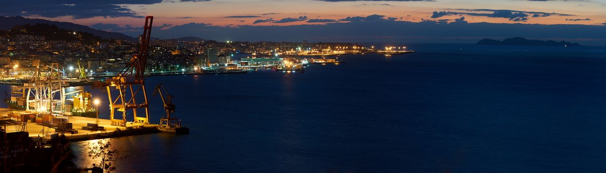 A view of the city of Vigo after sunset. Galicia, Spain
