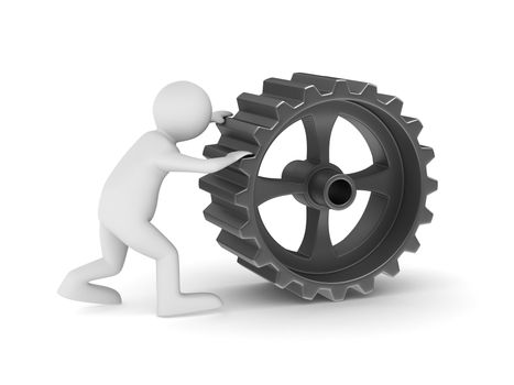 Man with gear on white background. Isolated 3D image