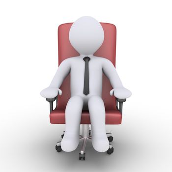 3d businessman is sitting on an armchair