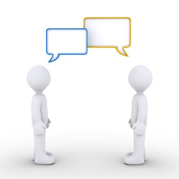 Two 3d persons are talking with speech bubbles