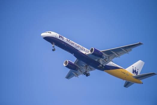 G-monk Monarch airlines Boeing 757-2T7, British. The pictures of the planes are shot very close an airport just before landing. September 2013.