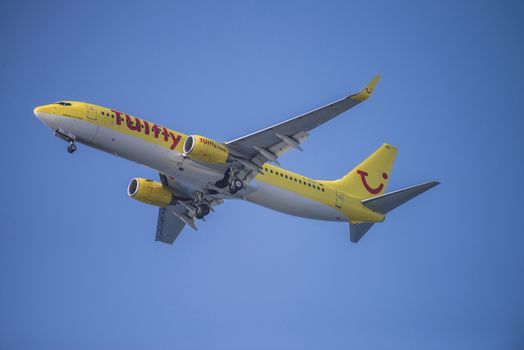 Tuifly, Germany, Boeing 737-800. The pictures of the planes are shot very close an airport just before landing. September 2013.