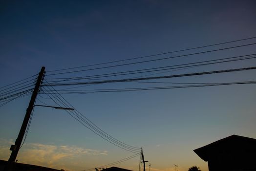 Electricity post in the evening in the country of Thailand.