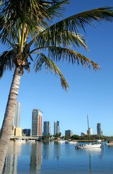 Southport on the Gold Coast Australia seen across the Nerang River from Main Beach.