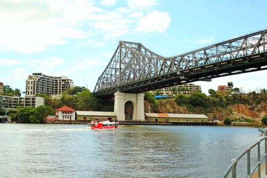 Story Bridge and the skyline seen from under the bridge in Brisbane Queensland Australia.