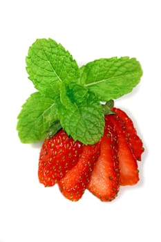 Fresh sliced strawberries with mint.