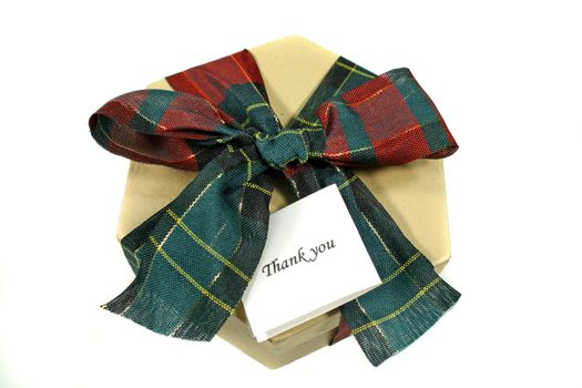 Tartan wrapped thank you gift.