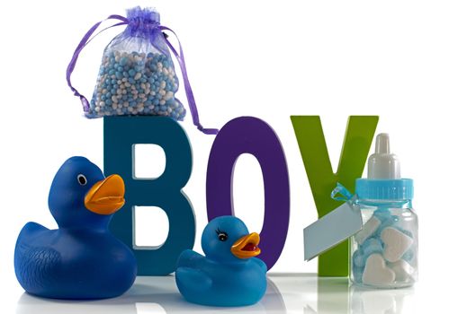 new born baby card with sweet and bottle and candy