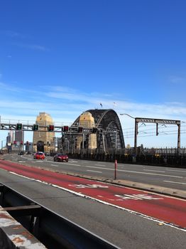 Milsons Point, Nth Sydney, Australia - October 6, 2013:  The Cahill Expressway leading onto the Sydney Harbour Bridge