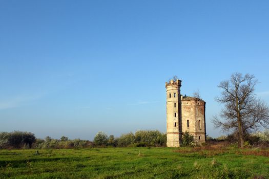 old ruined castle with tower landscape