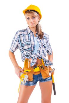 beautiful female worker on a white background