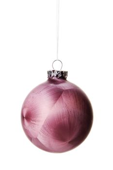 pink christmas bauble with pattern isolated hanging with white background 