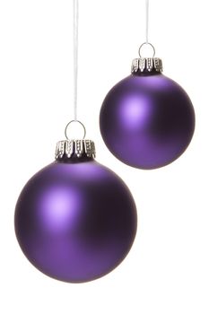 purple christmas balls isolated hanging with white background 