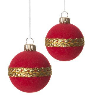 red and golden christmas balls isolated hanging with white background 