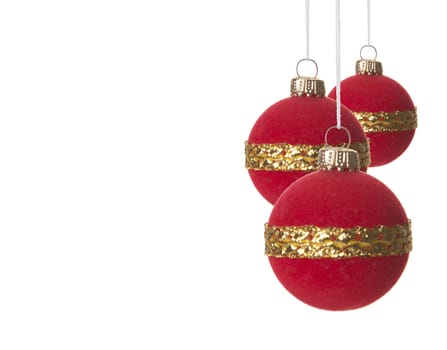 red and golden christmas balls isolated hanging with white background