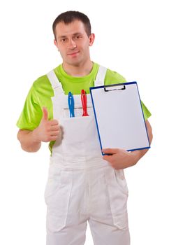 Painter holding a clipboard and thumb up