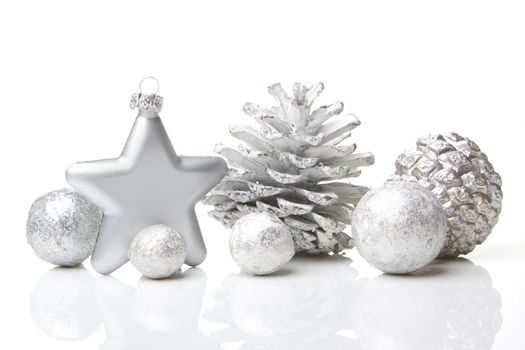 christmas, decoration with pine cones, christmas star silver 