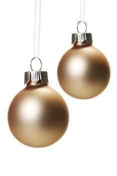 creme christmas balls isolated hanging with white background 