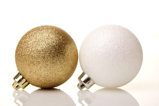 christmas, golden and white christmas baubles 