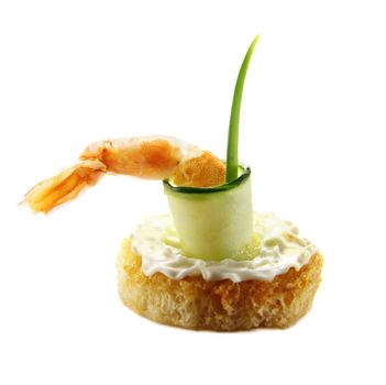 Delicious shrimp and zucchini tidbit with chives.