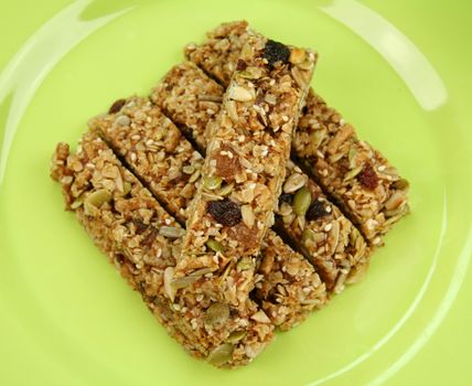 Homemade toasted muesli finger snacks ready to serve.