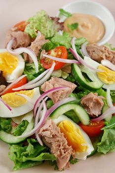 Freshly prepared tuna and egg salad with thousand island dressing.