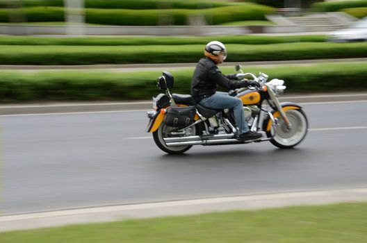 WROCLAW, POLAND - MAY 18: Unidentified motorcyclist rides Harley-Davidson motor during parade Super Rally. Around 8 thousands riders joined this event from 16 to 20 May 2013 in Wroclaw.