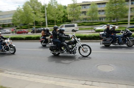 WROCLAW, POLAND - MAY 18: Harey-Davidson motor parade in city center. Around 8 thousands motorcyclist joined international event Super Rally from 16 to 20 May 2013 in Wroclaw, Poland.