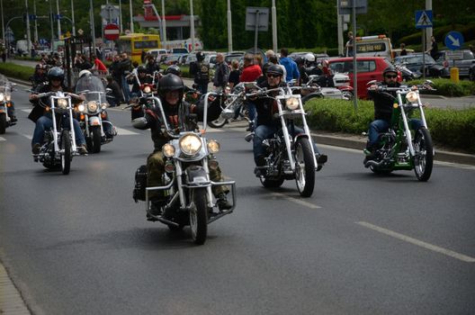 WROCLAW, POLAND - MAY 18: Harey-Davidson motor parade in city center. Around 8 thousands motorcyclist joined international event Super Rally from 16 to 20 May 2013 in Wroclaw, Poland.