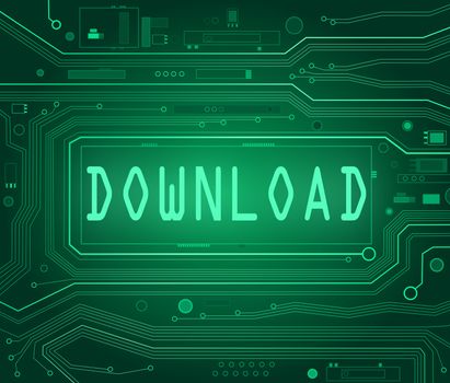 Abstract style illustration depicting printed circuit board components with a download concept..