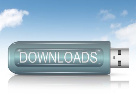Illustration depicting a usb flash drive with a downloads concept.