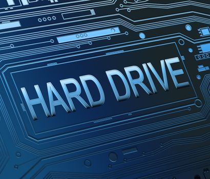 Abstract style illustration depicting printed circuit board components with a hard drive concept..