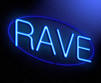 Illustration depicting an illuminated neon sign with a Rave concept.