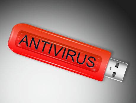 Illustration depicting a usb flash drive with an antivirus concept.