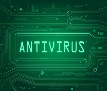 Abstract style illustration depicting printed circuit board components with an antivirus concept..